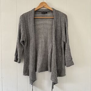 EILEEN FISHER Small Cardigan Sweater Gray Linen/Silk Open Front Neutral Minimal